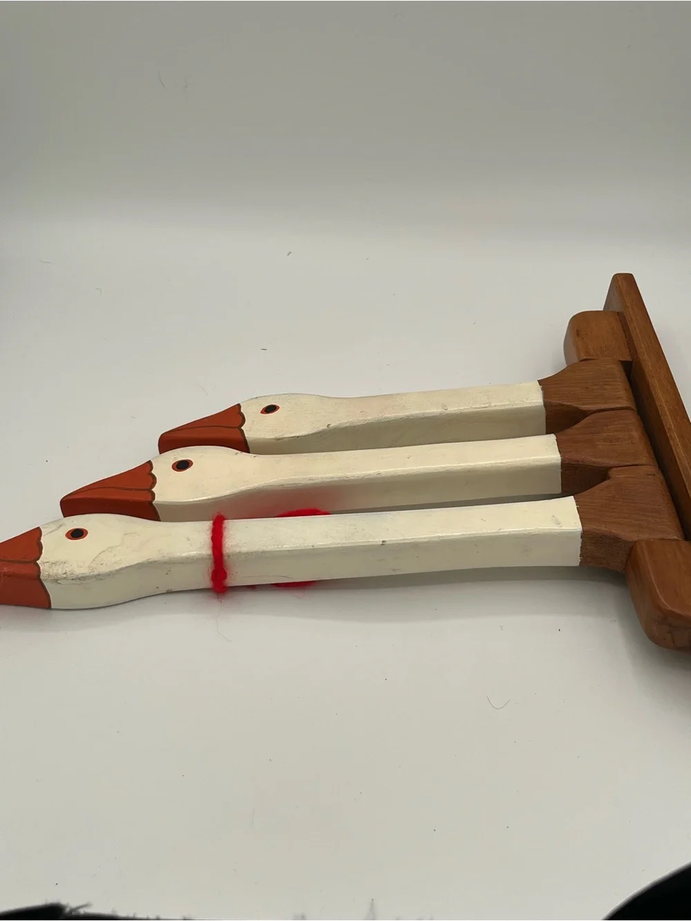 Vintage White Wooden Geese Towel Holder Rack - Harold Johnson Folk Artist 1986